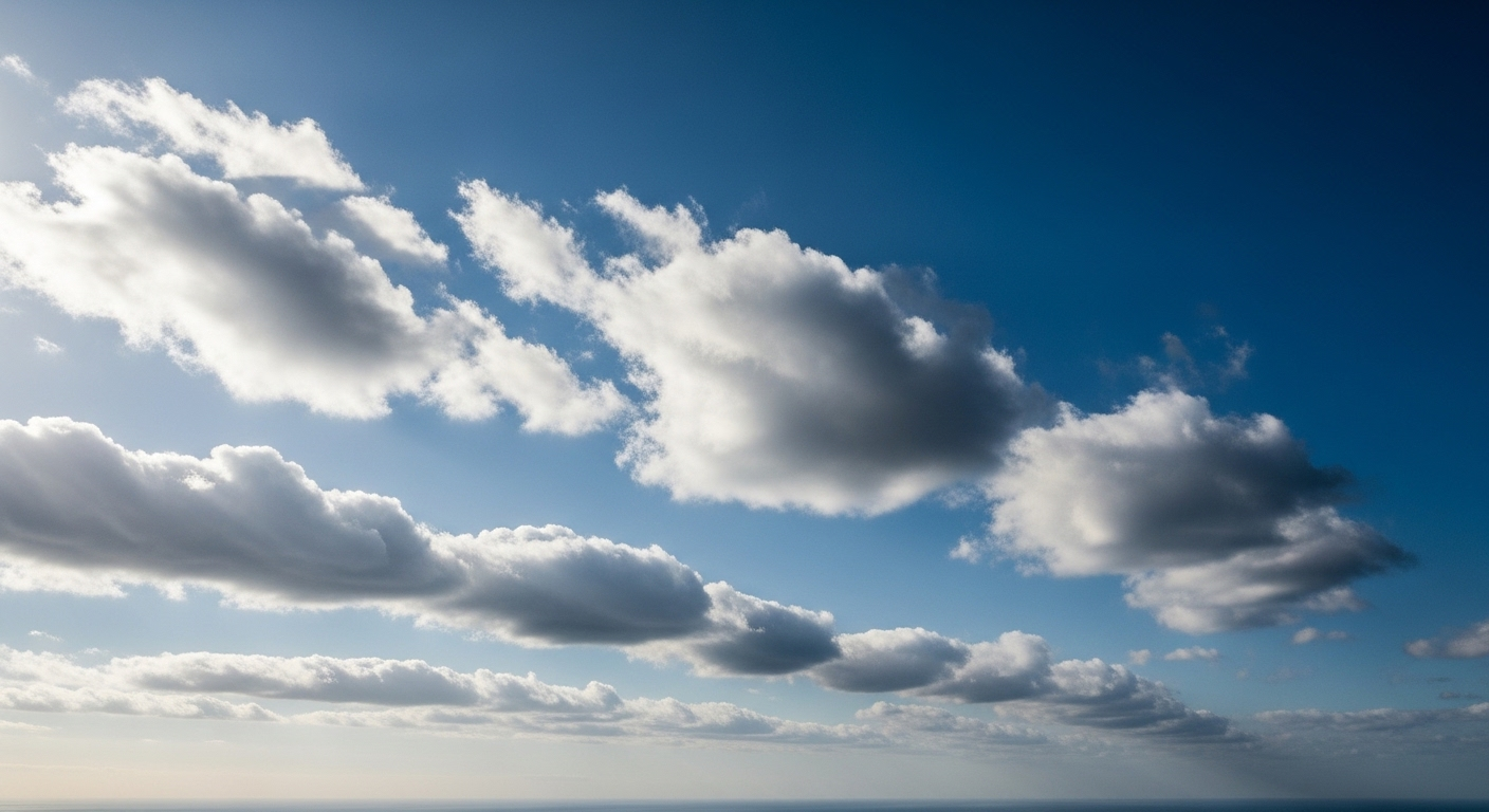 Ảnh cận cảnh bầu trời xanh trong vắt với mây trắng trôi lững lờ, tạo cảm giác chuyển động uyển chuyển và mượt mà, lý tưởng để minh họa cách chuyển ảnh thành video trên Gemini.