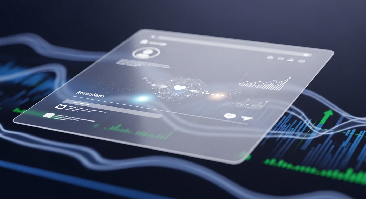 Giao diện mạng xã hội hiện đại trên màn hình kỹ thuật số trong suốt, minh họa tiềm năng và các cách kiếm tiền trên Facebook hiệu quả.