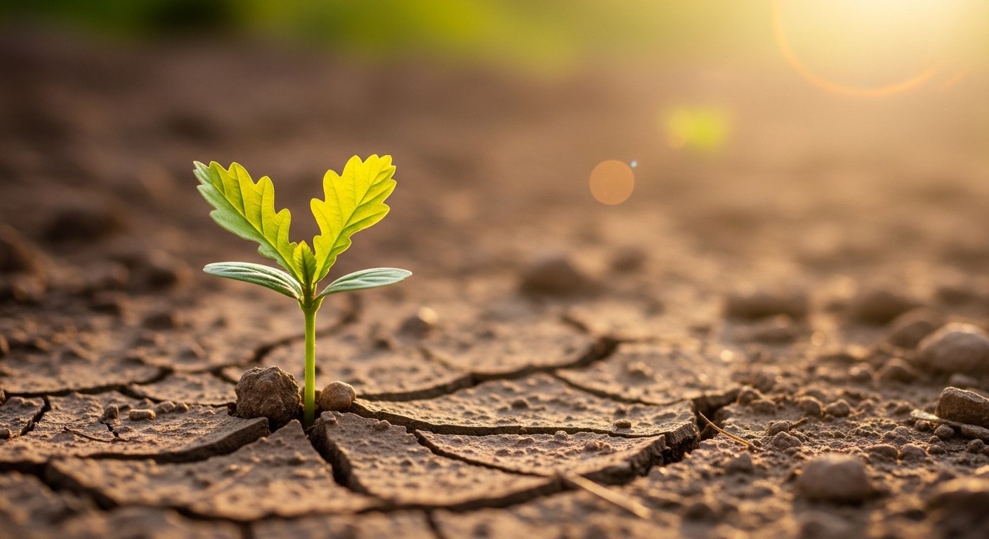Cận cảnh cây mầm xanh vươn lên từ đất nứt đón nắng ấm. Hình ảnh này gợi nhắc tiềm năng kiếm tiền từ Story Facebook khi bạn kiên trì gieo mầm và vun đắp.