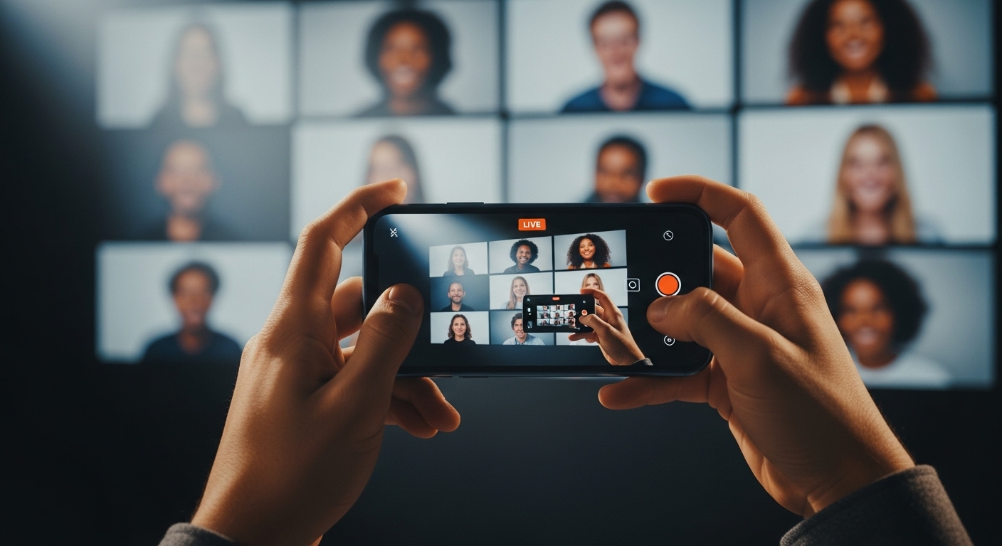 Cận cảnh bàn tay chuyên nghiệp đang quay video livestream trên TikTok, phía sau là màn hình khán giả tương tác sôi nổi, minh họa tiềm năng từ việc biết cách bật kiếm tiền trên TikTok.