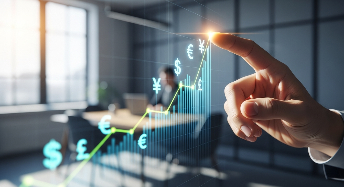 Bàn tay chạm màn hình số hiển thị biểu đồ tăng trưởng tài chính, thể hiện việc kiếm tiền trên TikTok và các nền tảng trực tuyến khác hiệu quả.