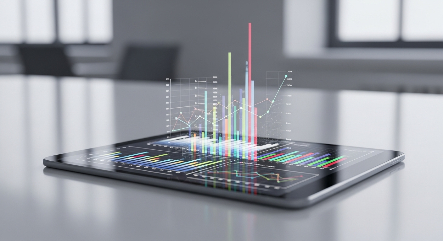 Máy tính bảng hiện đại hiển thị biểu đồ dữ liệu phức tạp, dùng để phân tích chiến lược cách kiếm tiền TikTok hiệu quả, đặt trên bàn làm việc chuyên nghiệp.