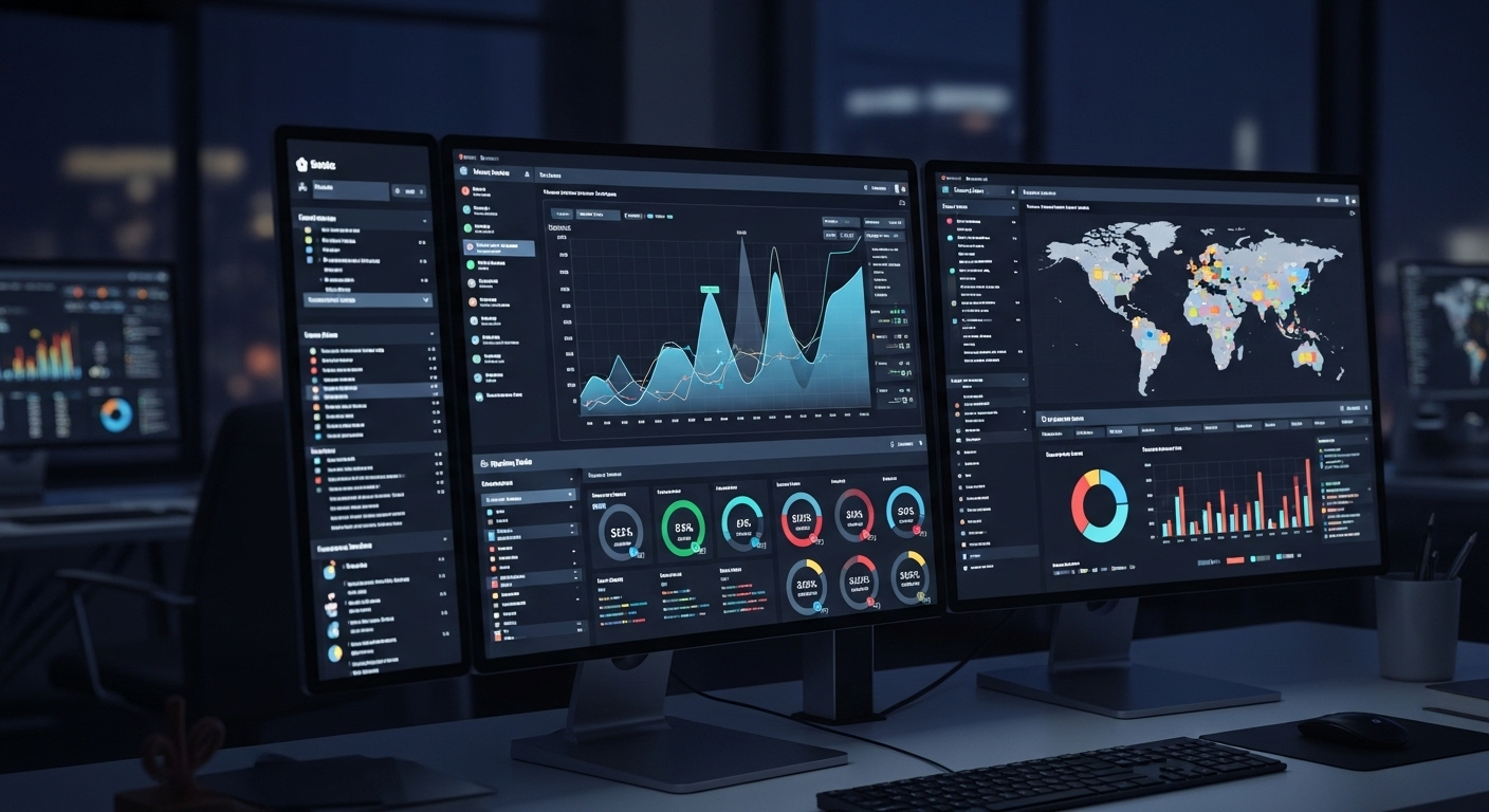 Bảng điều khiển kỹ thuật số trên màn hình hiển thị biểu đồ phân tích chỉ số SEO và xu hướng thị trường, hỗ trợ hiệu quả cho các vị trí trong ngành Marketing.
