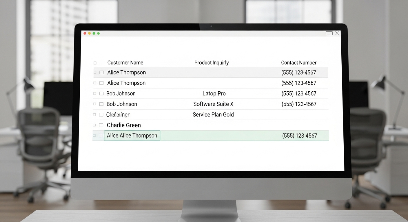 Màn hình máy tính hiển thị bảng tính dữ liệu khách hàng được tổ chức khoa học, với một hàng thông tin khách hàng tiềm năng được tô sáng. Minh họa quy trình quản lý và chọn lọc dữ liệu hiệu quả, tương tự cách lọc comment trên Facebook để xác định tương tác giá trị.