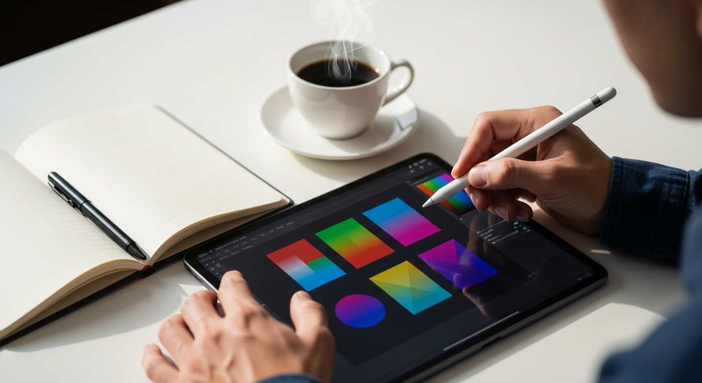 Cận cảnh người Việt dùng bút cảm ứng trên máy tính bảng, thiết kế đồ họa vector sống động. Đây là hình ảnh làm việc sáng tạo tại nhà, một cách để kiếm tiền online qua các web kiếm tiền online không cần vốn dành cho người Việt.