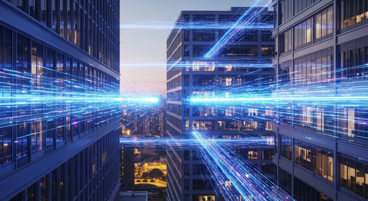 Dòng dữ liệu xanh lam và tím sống động kết nối kiến trúc hiện đại. Một minh họa trực quan mạnh mẽ, đặc biệt hữu ích khi không có nội dung bài viết chi tiết. Dòng dữ liệu xanh lam và tím sống động kết nối kiến trúc hiện đại. Một minh họa trực quan mạnh mẽ, đặc biệt hữu ích khi không có nội dung bài viết chi tiết.