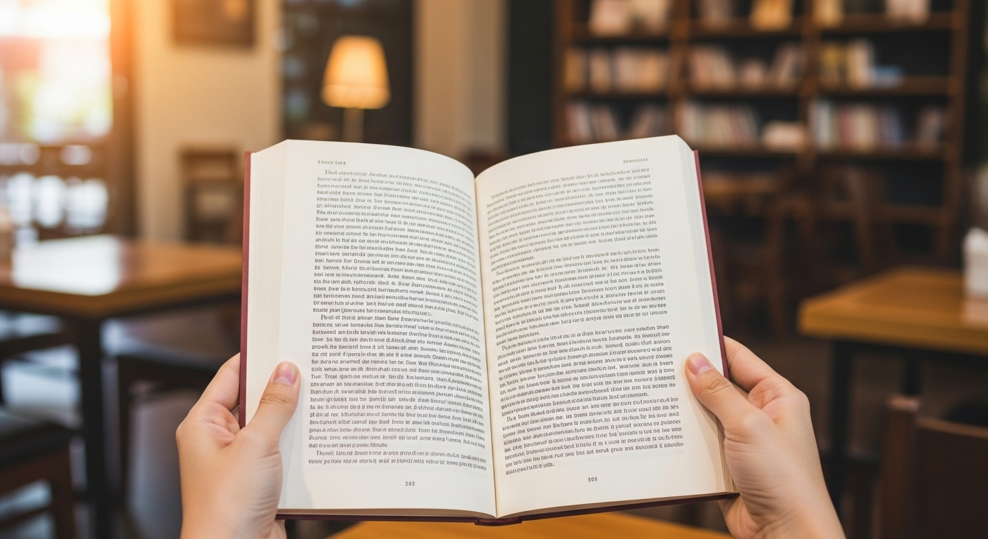 Đôi tay nhẹ nhàng giữ cuốn sách mở với chữ in rõ ràng, dễ đọc trong không gian ấm cúng. Hình ảnh nhấn mạnh tầm quan trọng của việc lựa chọn font việt hóa Canva phù hợp để tạo ra trải nghiệm đọc tuyệt vời trên mọi ấn phẩm.