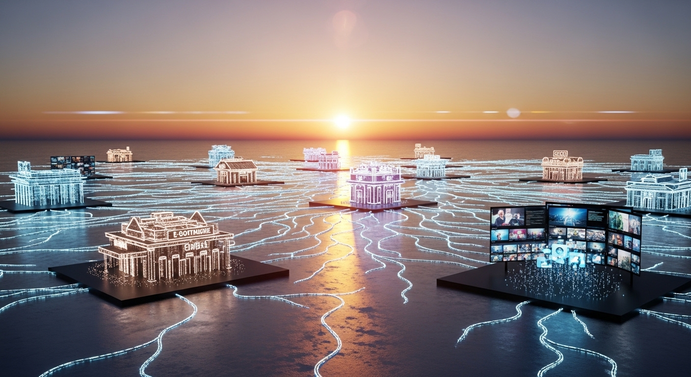 Cảnh quan kỹ thuật số rộng lớn lúc bình minh, với các đường dữ liệu phát sáng liên kết nhiều nền tảng kiếm tiền online và sáng tạo nội dung. Hình ảnh minh họa rõ nét tiềm năng phát triển trong thế giới MMO là gì. Cảnh quan kỹ thuật số rộng lớn lúc bình minh, với các đường dữ liệu phát sáng liên kết nhiều nền tảng kiếm tiền online và sáng tạo nội dung. Hình ảnh minh họa rõ nét tiềm năng phát triển trong thế giới MMO là gì.