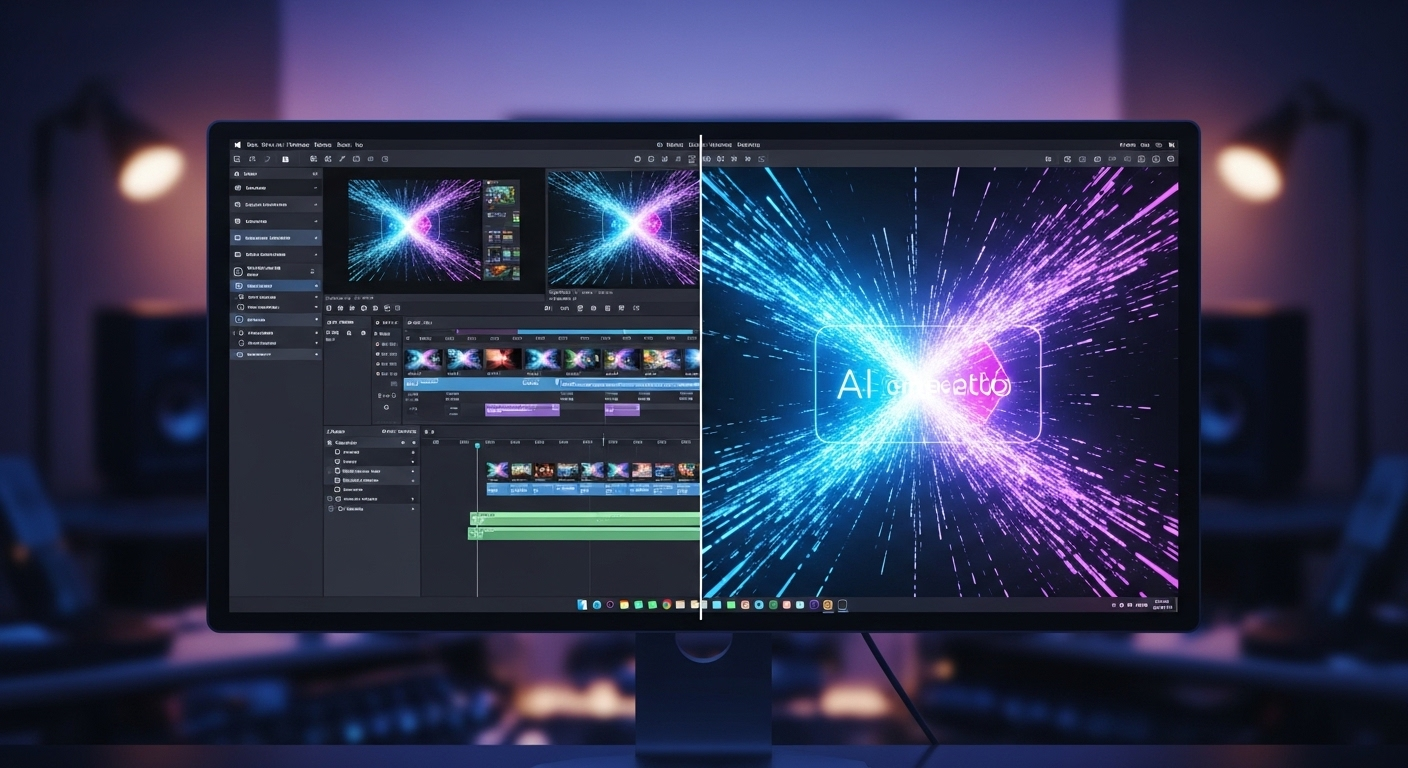 Màn hình máy tính hiển thị nền tảng thiết kế video trực quan và công nghệ AI tạo nội dung động, tượng trưng cho Cách tạo video Veo 3 trên Canva hiệu quả và hiện đại.