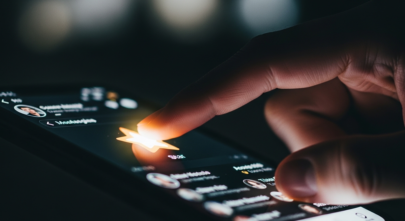 Bàn tay chạm vào biểu tượng Ngôi sao phát sáng trên màn hình điện thoại, biểu thị sự hỗ trợ và tiềm năng kiếm tiền. Tìm hiểu cách bật kiếm tiền từ Facebook Story qua các tính năng tương tác này.