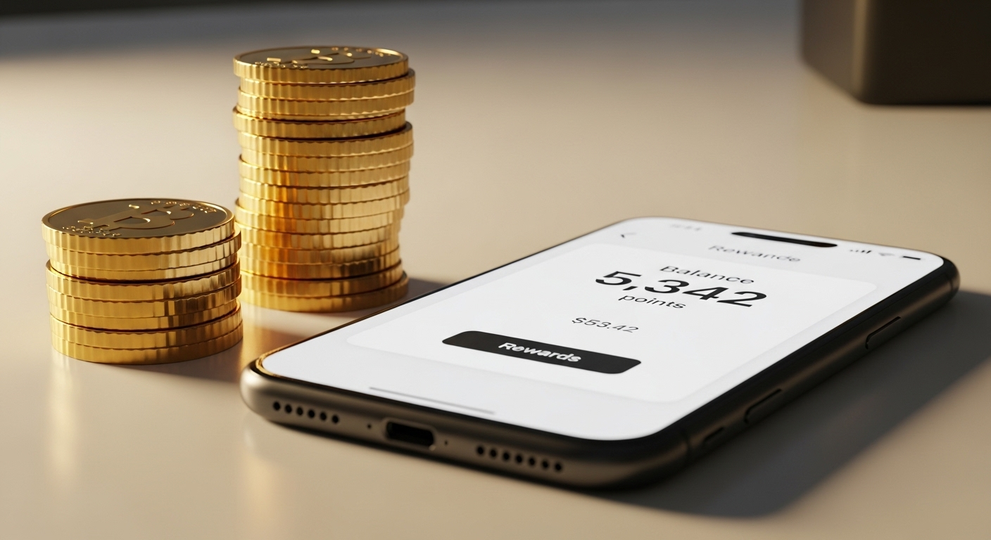 Tiền vàng và điện thoại hiển thị điểm thưởng tích lũy, minh họa việc kiếm tiền trên TikTok bằng cách xem video.