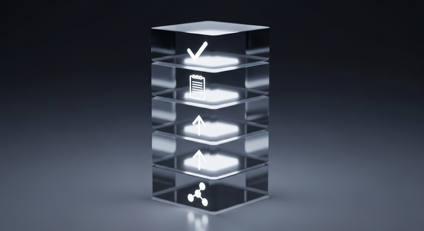 Khối kỹ thuật số trong suốt với biểu tượng mạng, tăng trưởng và tuân thủ, tượng trưng cho các yếu tố cốt lõi giúp bạn tìm hiểu cách kiếm tiền trên Tiktok hiệu quả.