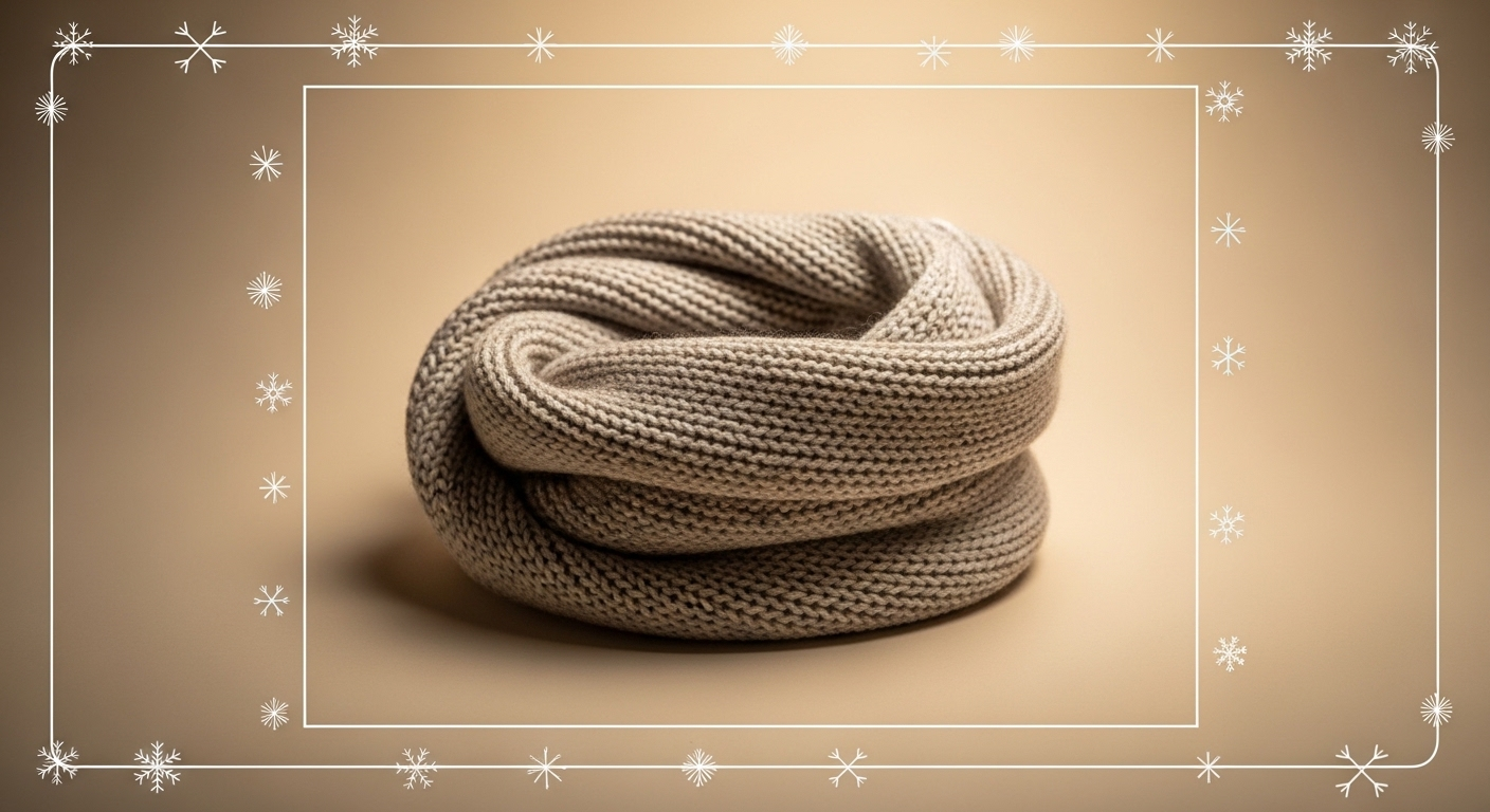 Khăn len mềm mại, gấp gọn tinh xảo trong khung trang trí bông tuyết, trưng bày sản phẩm mùa đông. Minh họa cách tạo khung Shopee thu hút.