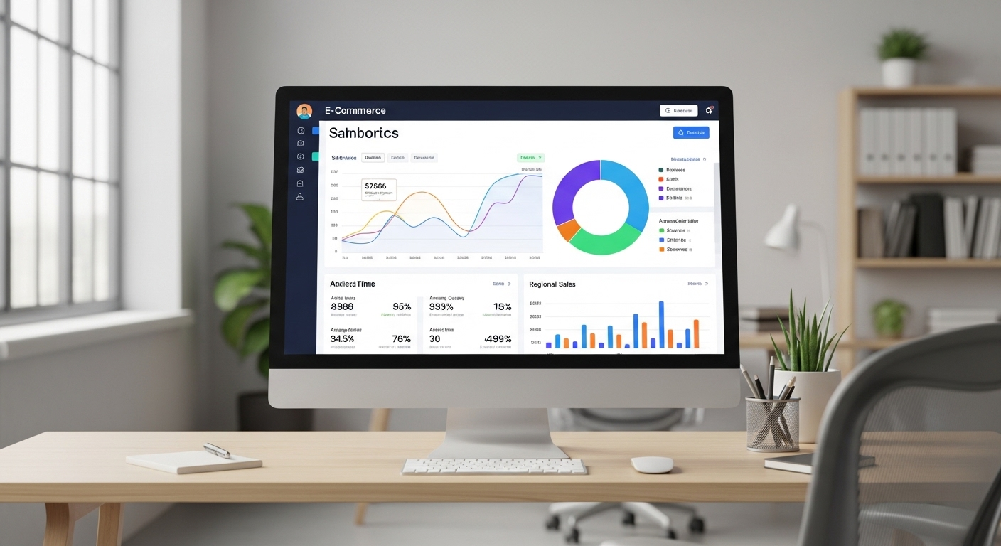 Bảng điều khiển phân tích dữ liệu hiển thị biểu đồ trực quan, hỗ trợ hiệu quả cho một web bán hàng online uy tín.