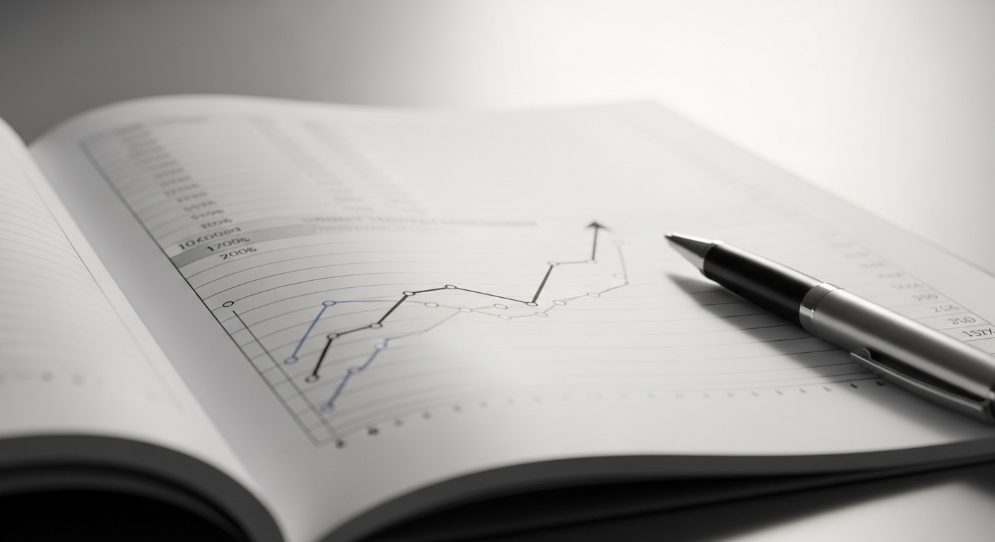 Bảng tính tài chính có cây bút chỉ vào biểu đồ tăng trưởng, thể hiện việc tối ưu hóa lợi nhuận bằng cách quản lý hiệu quả phí dịch vụ Shopee.