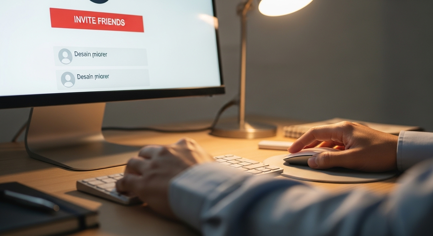 Tay dùng chuột máy tính, màn hình hiển thị nút 