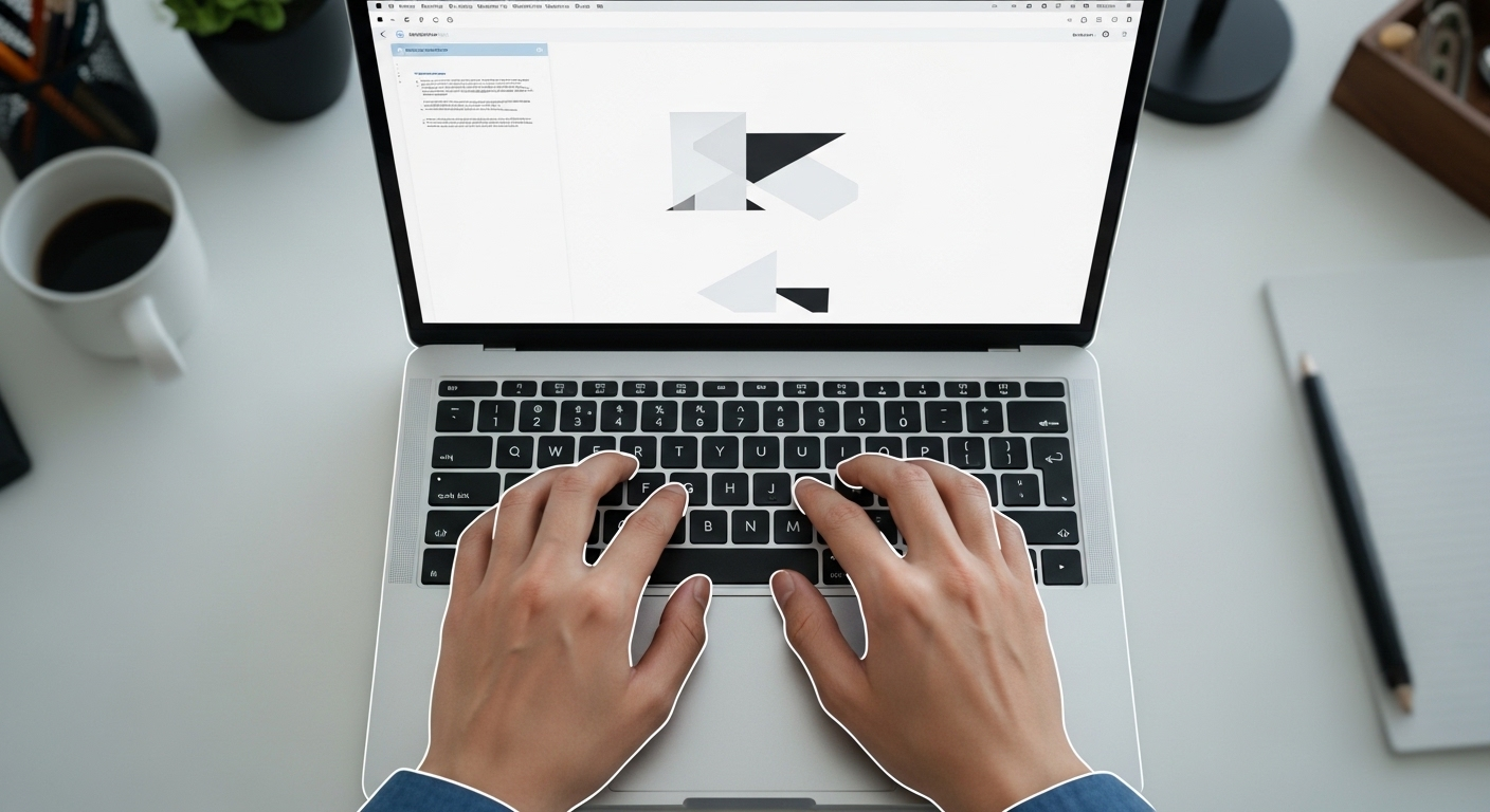 Cận cảnh tay gõ bàn phím laptop trong môi trường làm việc hiện đại, gợi mở các loại hình công việc online như MMO là công việc gì.