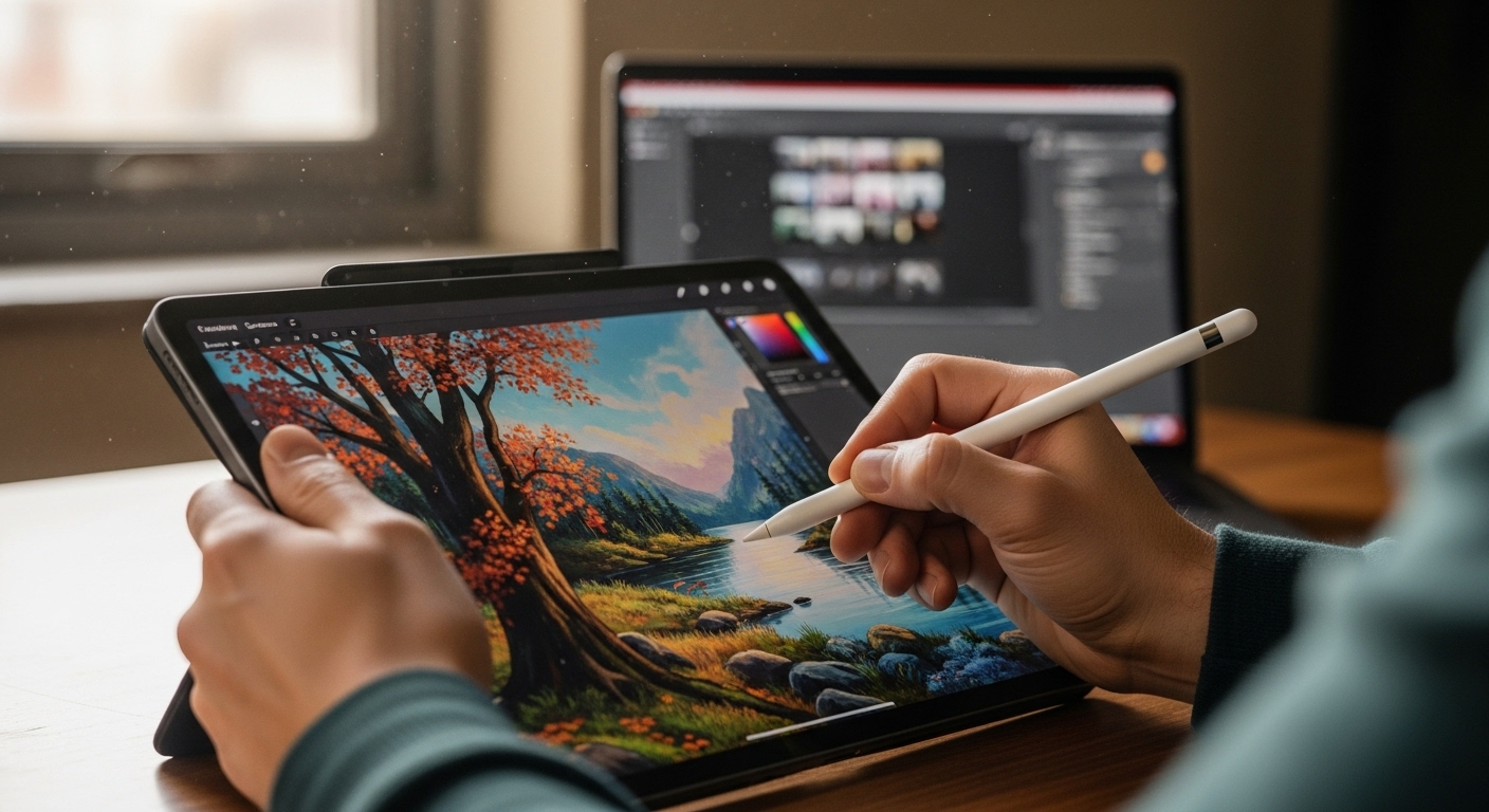 Tay đang dùng bút stylus thiết kế trên máy tính bảng, laptop hiển thị giao diện sáng tạo nội dung ở nền. Hình ảnh minh họa công việc tự do và cách kiếm tiền online qua thiết kế đồ họa và sáng tạo nội dung số. Tay đang dùng bút stylus thiết kế trên máy tính bảng, laptop hiển thị giao diện sáng tạo nội dung ở nền. Hình ảnh minh họa công việc tự do và cách kiếm tiền online qua thiết kế đồ họa và sáng tạo nội dung số.