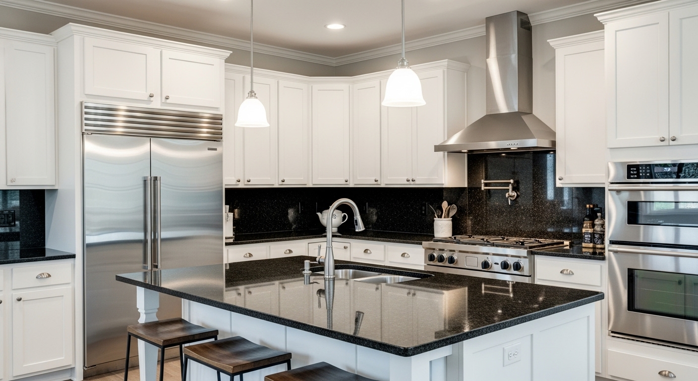 Bếp hiện đại 3D chi tiết với tủ trắng, mặt bếp tối, thiết bị inox và đảo bếp cùng ghế bar. Để tối ưu hóa từ khóa một cách đầy đủ cho ngữ cảnh bài viết, tôi không thể phân tích và xác định từ khóa vì nội dung bài viết không được cung cấp. Vui lòng cung cấp nội dung bài viết để tôi có thể thực hiện yêu cầu này. Ánh sáng nổi bật chi tiết thiết kế đương đại này.