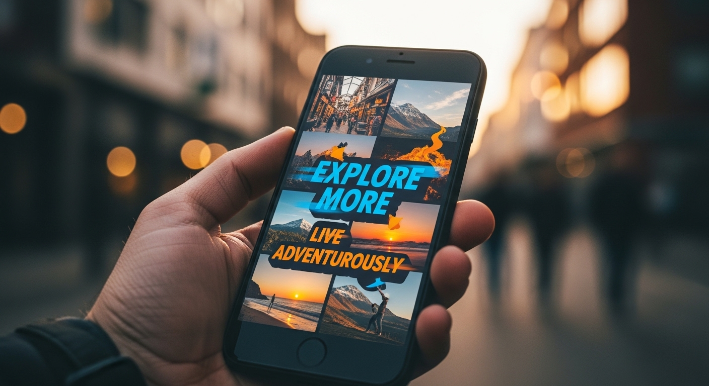 Bàn tay cầm điện thoại dọc hiển thị video ngắn hấp dẫn với chữ và đồ họa động, minh họa cách làm video trên Canva hiệu quả.