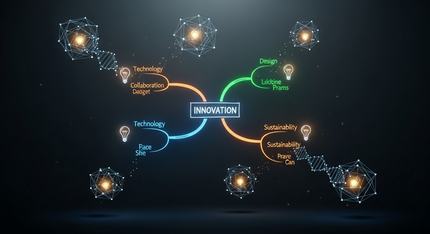 Sơ đồ tư duy phát sáng với chủ đề trung tâm, các nhánh tỏa ra và biểu tượng ý tưởng. Hướng dẫn cách làm mindmap trên Canva đẹp mắt và sáng tạo.