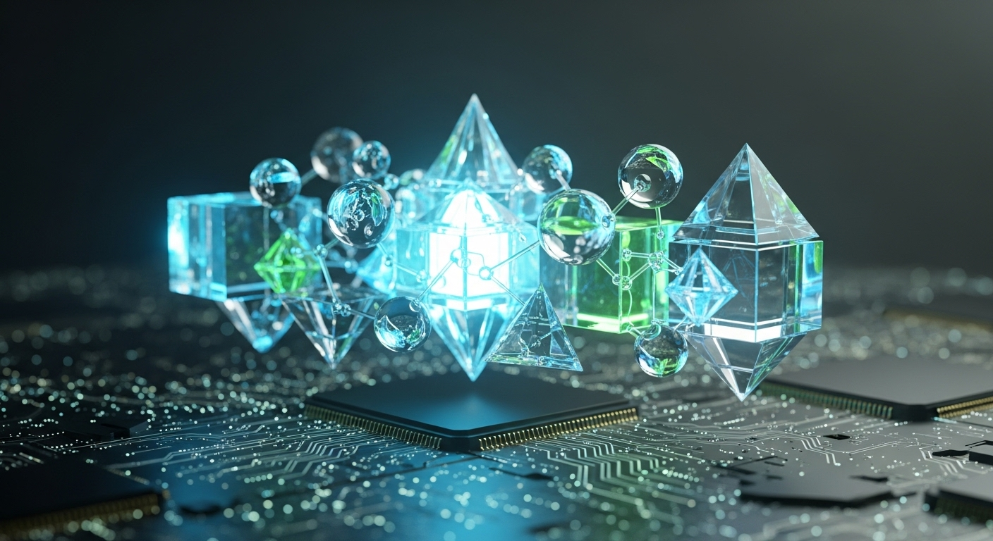 Hình ảnh công nghệ AI tiên tiến với các khối hình học phát sáng màu xanh và xanh lá, tượng trưng cho khả năng xử lý thông minh giúp thực hiện cách chuyển ảnh thành video bằng AI trên Canva.