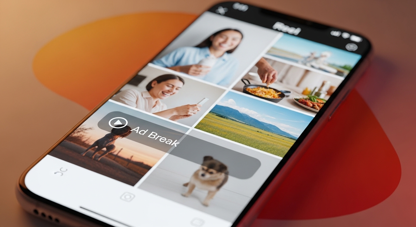 Màn hình điện thoại hiển thị video Reel với quảng cáo, minh họa cách bật kiếm tiền trên Facebook.