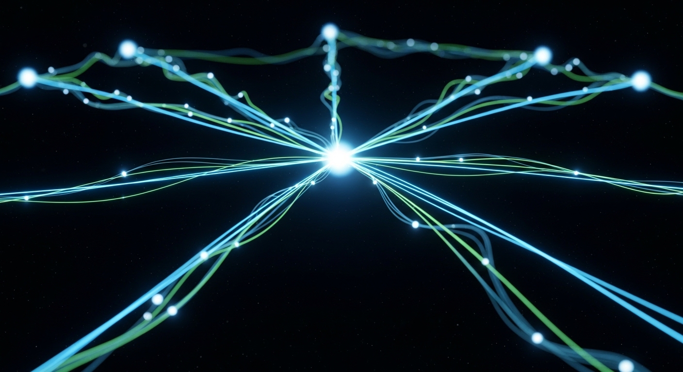 Mạng lưới toàn cầu trừu tượng với các đường nét phát sáng, minh họa sự phân phối nội dung video và tiếp cận khán giả rộng lớn – yếu tố then chốt trong Hướng dẫn kiếm tiền trên Facebook Ad Breaks.