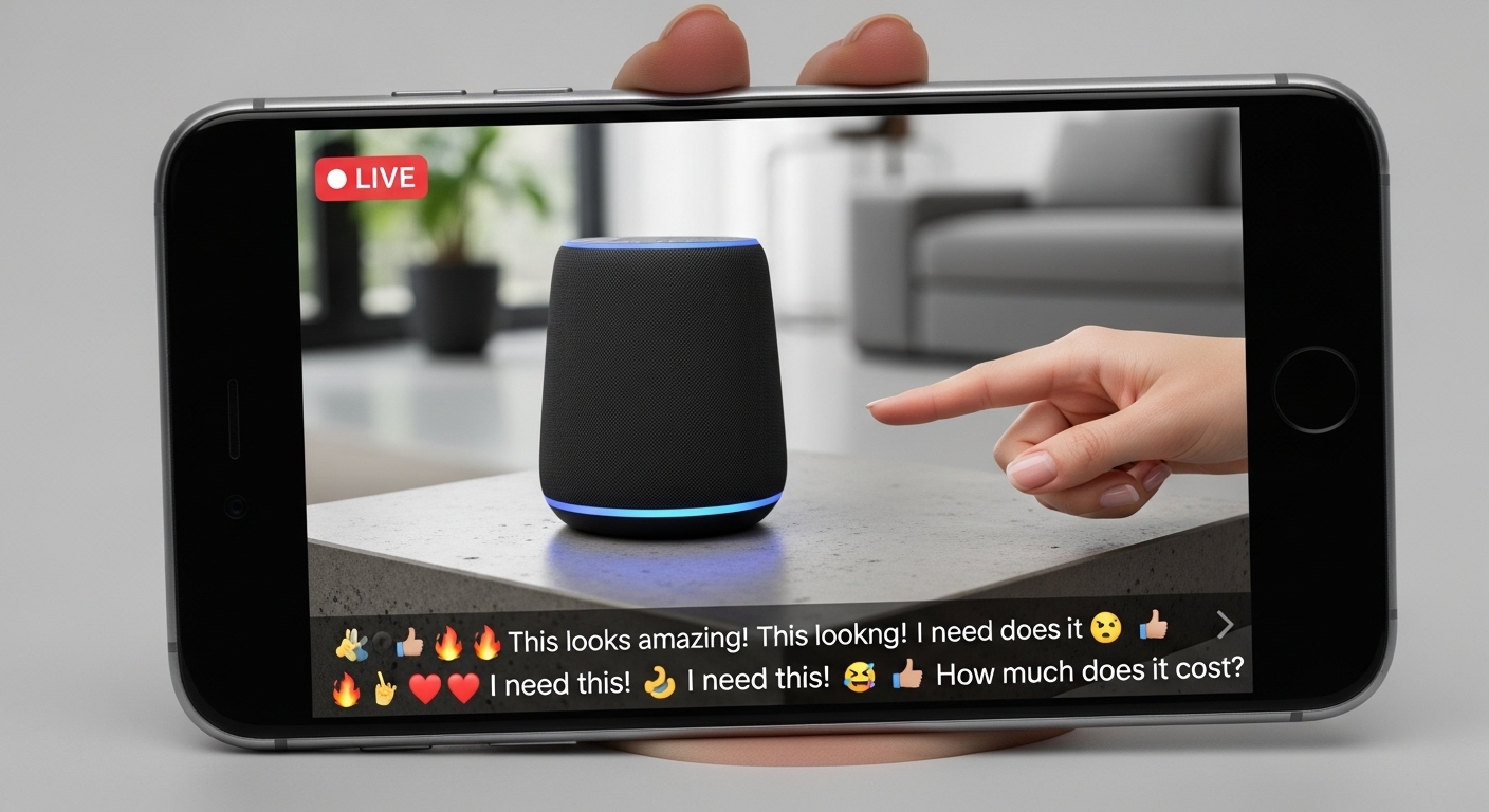 Màn hình điện thoại chi tiết hiển thị livestream giới thiệu sản phẩm với dòng bình luận tương tác liên tục, minh họa cách làm tiếp thị liên kết trên tiktok hiệu quả.