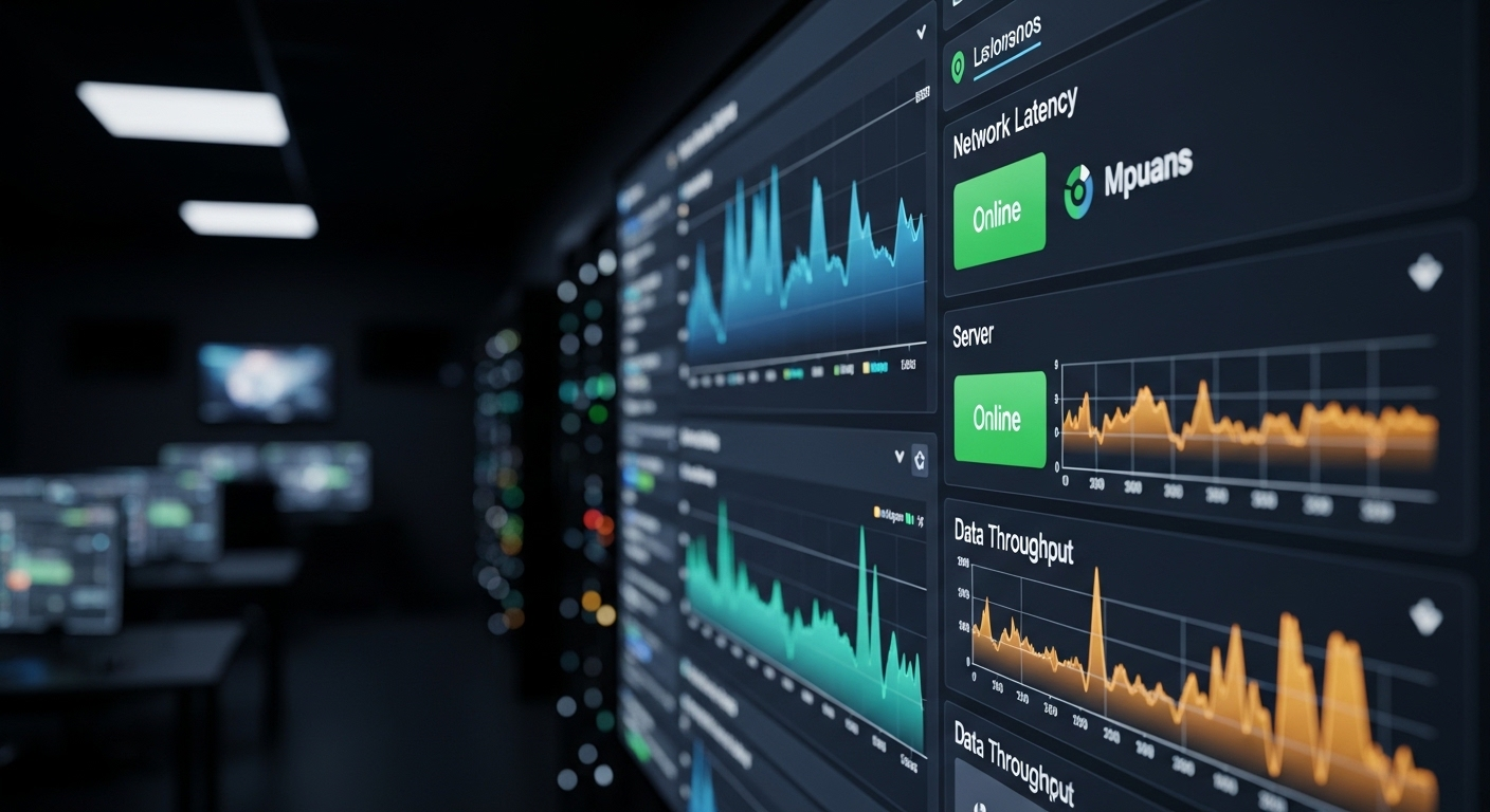Màn hình giám sát VPS Windows Server hiển thị đồ thị độ trễ mạng và trạng thái 
