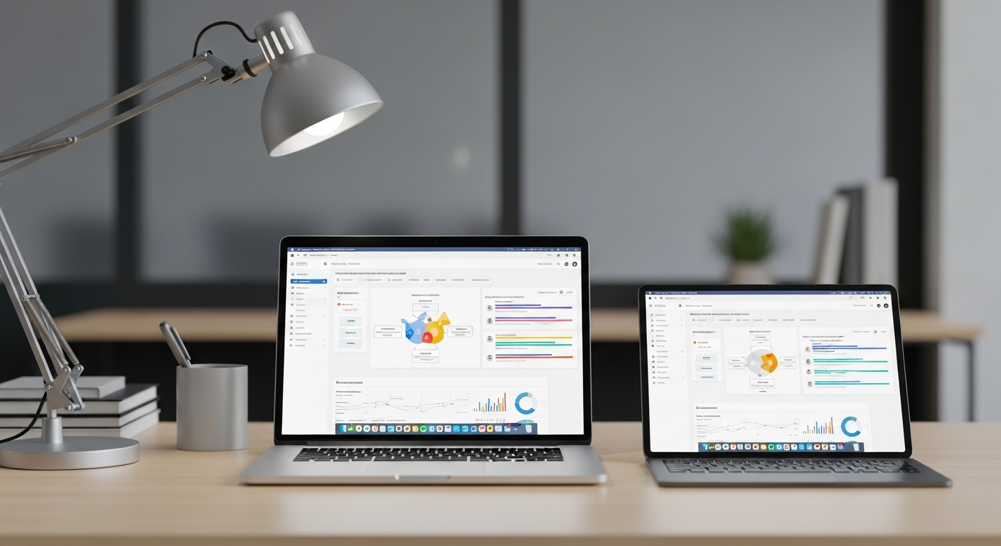 Văn phòng tối giản hiện đại với laptop và tablet hiển thị quản lý dự án, quy trình hiệu quả. Minh họa hiệu suất kinh doanh, ưu tiên dữ liệu trực quan khi không có nội dung bài viết dài dòng. Văn phòng tối giản hiện đại với laptop và tablet hiển thị quản lý dự án, quy trình hiệu quả. Minh họa hiệu suất kinh doanh, ưu tiên dữ liệu trực quan khi không có nội dung bài viết dài dòng.
