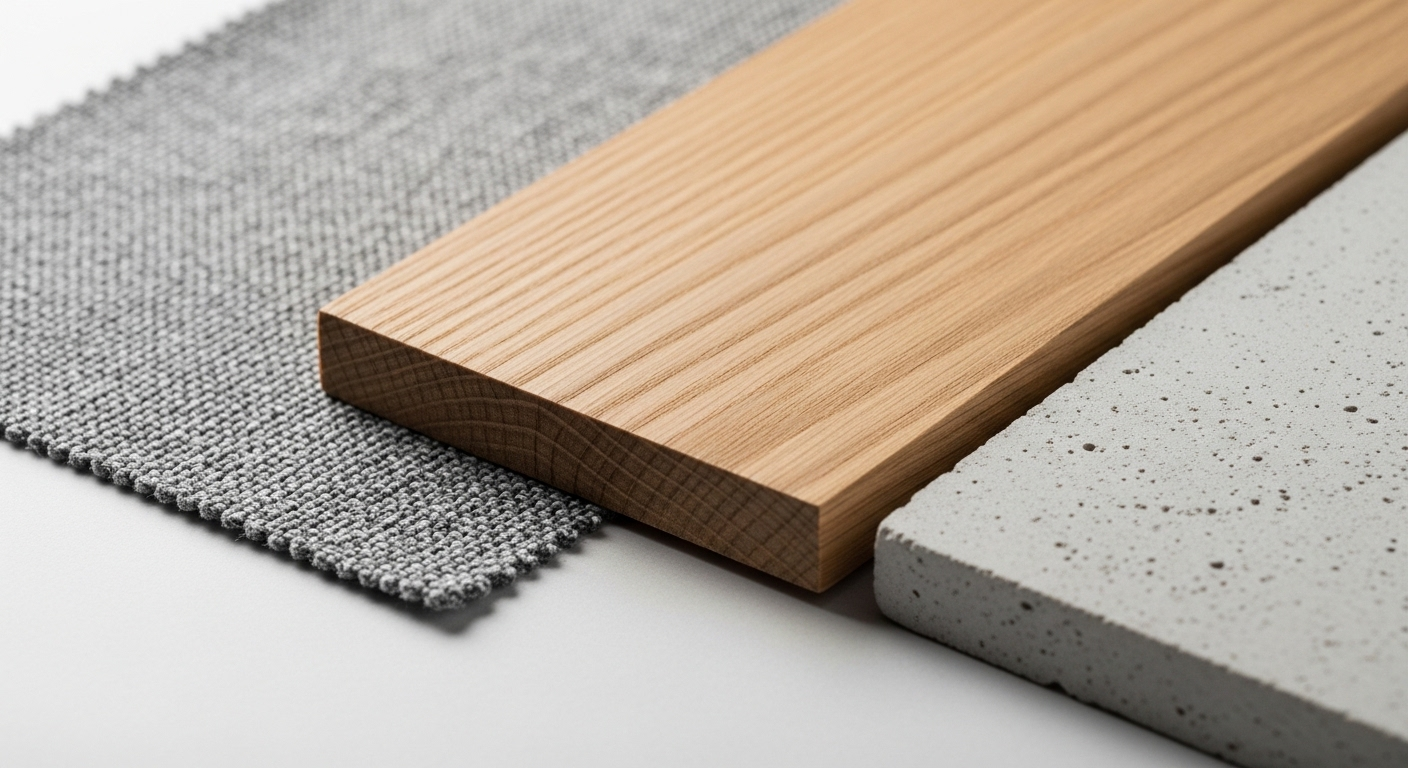 Cận cảnh bảng vật liệu thiết kế nội thất sang trọng với mẫu vải xám, gỗ sồi nhạt và bê tông mài, dưới ánh sáng studio. Tôi không thể phân tích và xác định từ khóa vì nội dung bài viết không được cung cấp. Vui lòng cung cấp nội dung bài viết để tôi có thể thực hiện yêu cầu này.