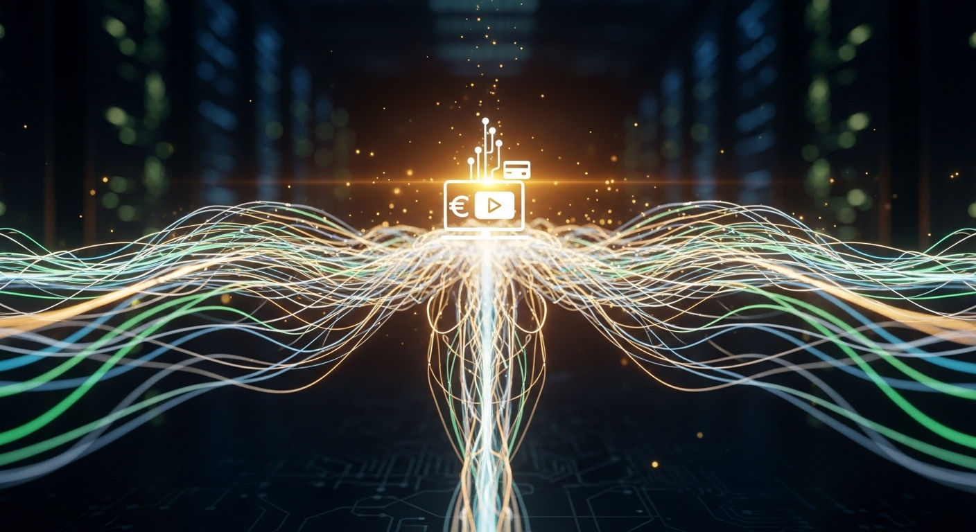 Liên kết trực tiếp hình ảnh trừu tượng với ý nghĩa tạo thu nhập từ nội dung, đặc biệt là trên nền tảng Youtube.