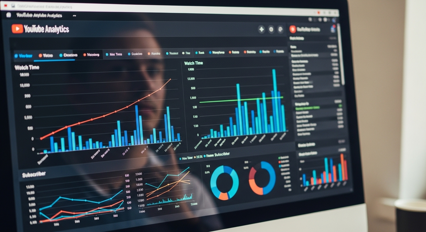 Màn hình hiển thị YouTube Analytics với biểu đồ tăng trưởng mạnh mẽ, giúp tối ưu cách kiếm tiền YouTube hiệu quả.