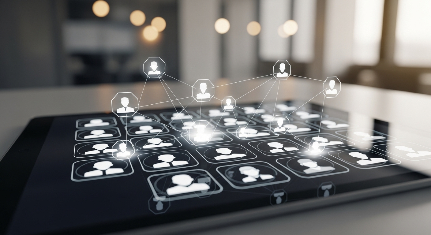 Màn hình máy tính bảng hiển thị cộng đồng kỹ thuật số kết nối, minh họa tầm quan trọng của khán giả để đạt điều kiện bật kiếm tiền Youtube.