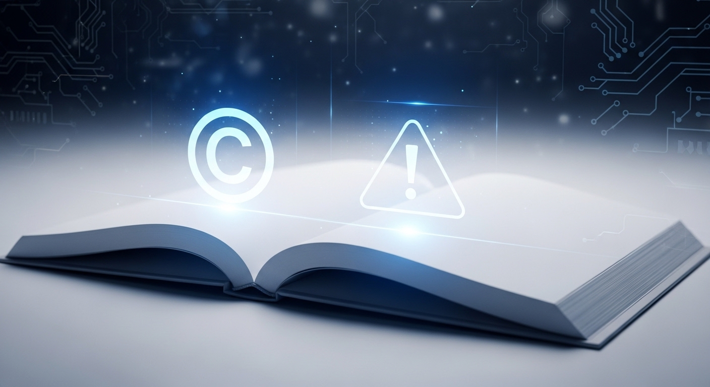 Sách mở hiển thị biểu tượng bản quyền và cảnh báo, làm rõ quy tắc kiếm tiền trên YouTube.