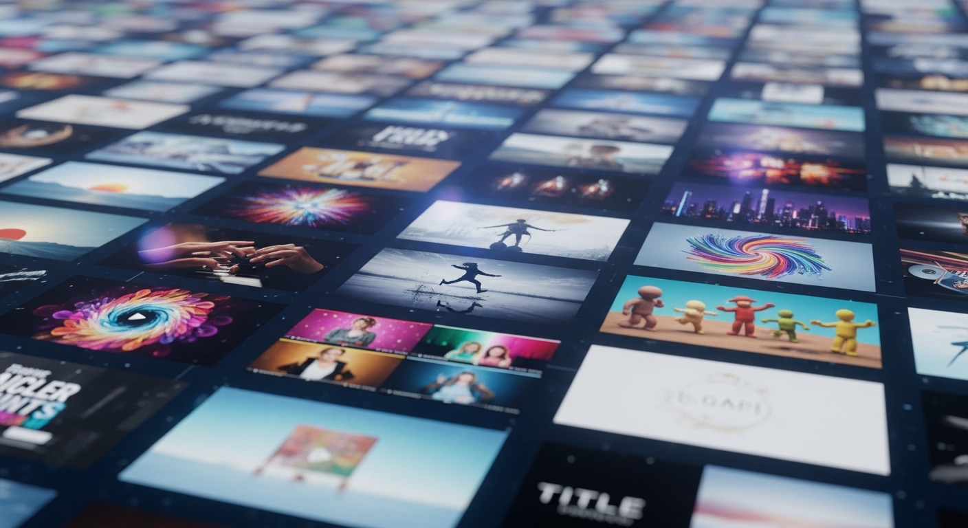 Bức vẽ kỹ thuật số phát sáng với vô số hình thu nhỏ video đa dạng, truyền cảm hứng cho việc tìm hiểu cách tạo video Veo 3 bằng Canva và các dự án sáng tạo khác.