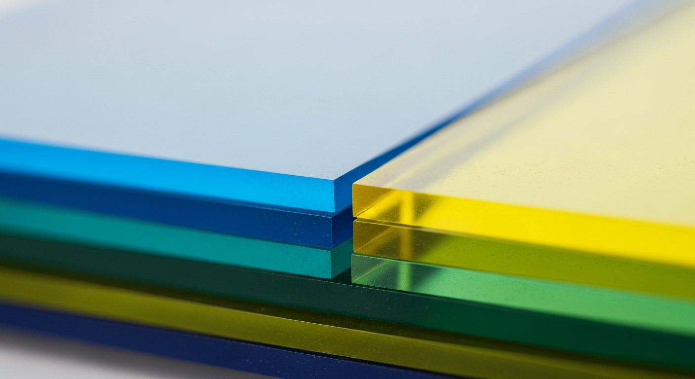 Ảnh macro cận cảnh các lớp acrylic màu trong suốt xếp chồng tinh tế, tạo chiều sâu và hiệu ứng ánh sáng rực rỡ. Thích hợp cho thiết kế sáng tạo, gợi ý cách sử dụng Canva icon để tạo hình ảnh độc đáo và thu hút.