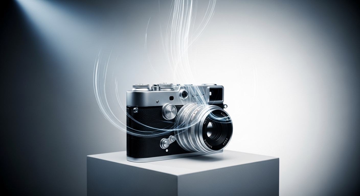 Ảnh sản phẩm cao cấp với hiệu ứng ánh sáng động và vệt kỹ thuật số, tạo cảm giác video marketing ấn tượng. Học Cách chuyển ảnh thành video bằng AI trên Canva để biến ảnh tĩnh thành video thu hút.