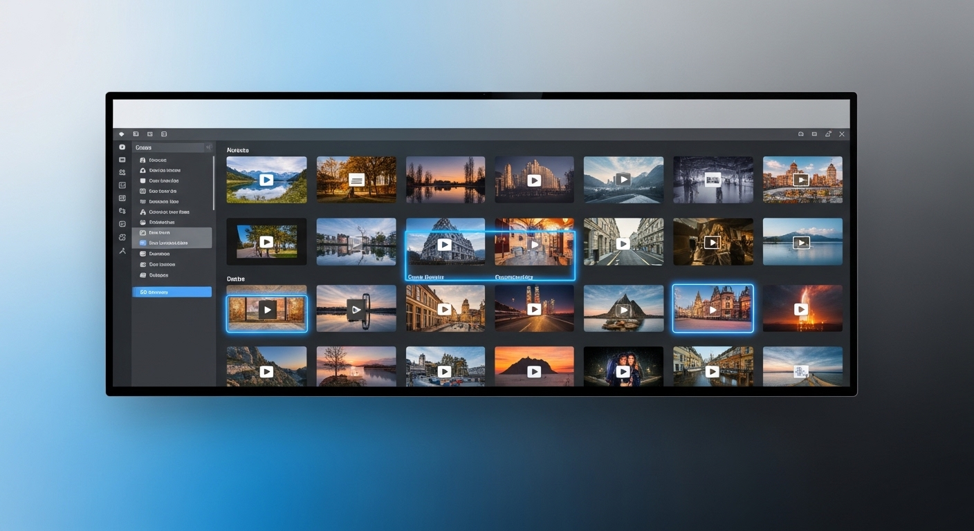 Màn hình hiển thị các tệp hình ảnh và video chất lượng cao được chọn, chuẩn bị cho cách làm video trên Canva.