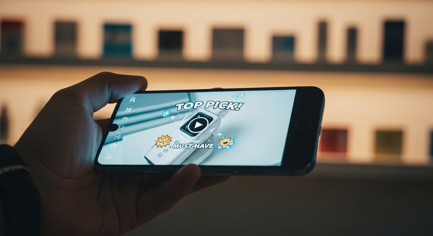 Bàn tay cầm smartphone hiển thị video review sản phẩm, minh họa cách kiếm tiền TikTok bằng cách giới thiệu sản phẩm trực tuyến.