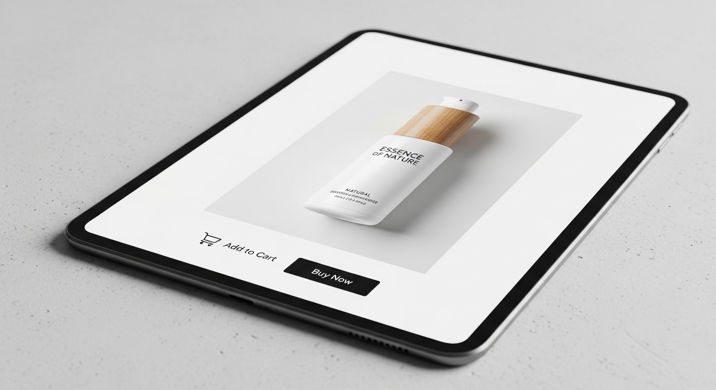 Màn hình máy tính bảng hiển thị giao diện mua sắm sản phẩm chăm sóc da, ví dụ về cách kiếm tiền trên TikTok bằng kinh doanh online.