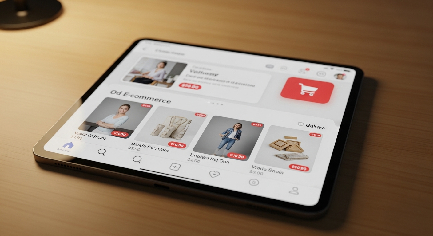 Màn hình máy tính bảng hiển thị cửa hàng thương mại điện tử trên ứng dụng mạng xã hội, trưng bày sản phẩm cùng giá và mô tả chi tiết. Ví dụ về cách kiếm tiền trên TikTok qua bán hàng online. Màn hình máy tính bảng hiển thị cửa hàng thương mại điện tử trên ứng dụng mạng xã hội, trưng bày sản phẩm cùng giá và mô tả chi tiết. Ví dụ về cách kiếm tiền trên TikTok qua bán hàng online.