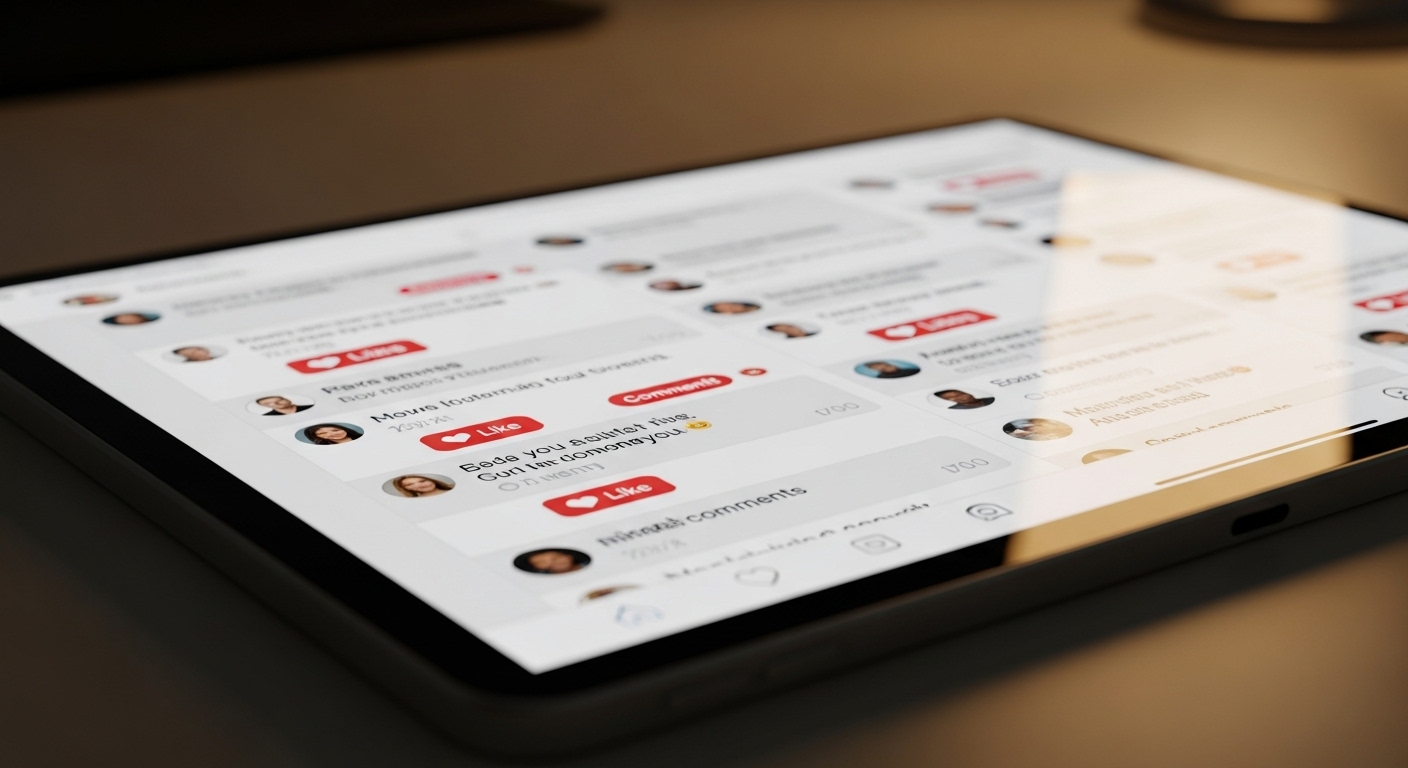 Bảng tin TikTok sôi động trên máy tính bảng với nhiều bình luận và lượt thích, minh họa sự quan tâm về cách kiếm tiền trên TikTok.