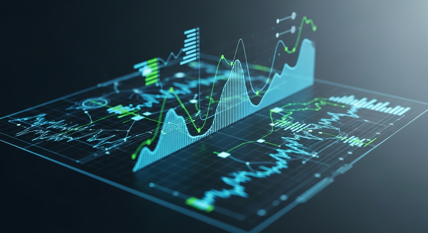 Trực quan hóa dữ liệu ba chiều màu xanh biếc, đồ thị phức tạp phân tích thuật toán, hướng dẫn cách kiếm tiền trên Tiktok hiệu quả.