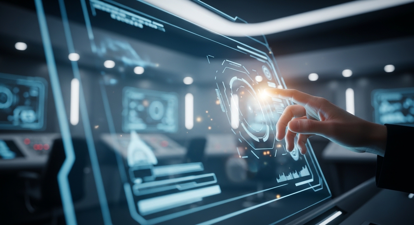 Màn hình kỹ thuật số trong phòng điều khiển tương lai hiển thị biểu đồ tăng trưởng và xu hướng dữ liệu hologram sống động, với bàn tay chỉ vào điểm dữ liệu quan trọng để tối ưu hóa việc kiếm tiền trên TikTok Shop.