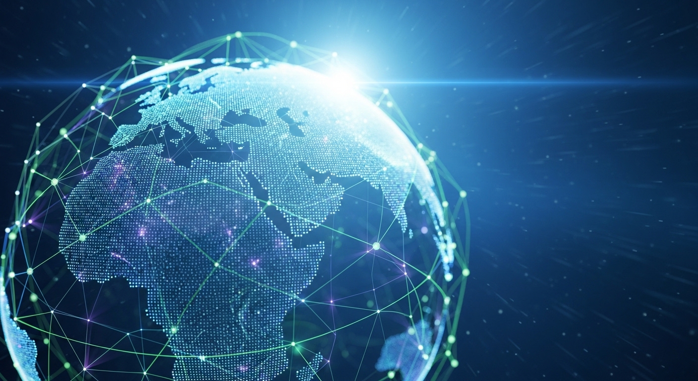 Hình ảnh mạng lưới kỹ thuật số toàn cầu với các đường kết nối phát sáng, biểu tượng cho tiềm năng và cơ hội trên nền tảng số. Khám phá cách bật kiếm tiền TikTok tại Việt Nam hiệu quả.