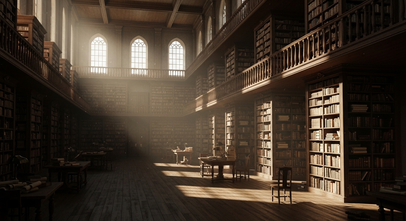 Thư viện cổ kính rộng lớn với kệ sách gỗ cao chất đầy sách cũ, ánh nắng ấm áp xuyên qua cửa sổ tạo không gian học thuật. Tôi không thể thực hiện phân tích vì nội dung bài viết trống. Vui lòng cung cấp nội dung bài viết để phân tích.