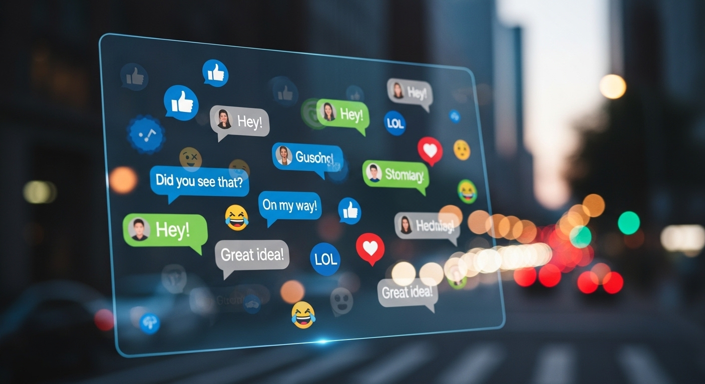 Bong bóng chat và biểu tượng tin nhắn xuất hiện liên tục trên màn hình số, minh họa giao tiếp nhóm nhanh chóng, tức thời. Đây là trải nghiệm cốt lõi khi bạn tạo nhóm Facebook để kết nối.