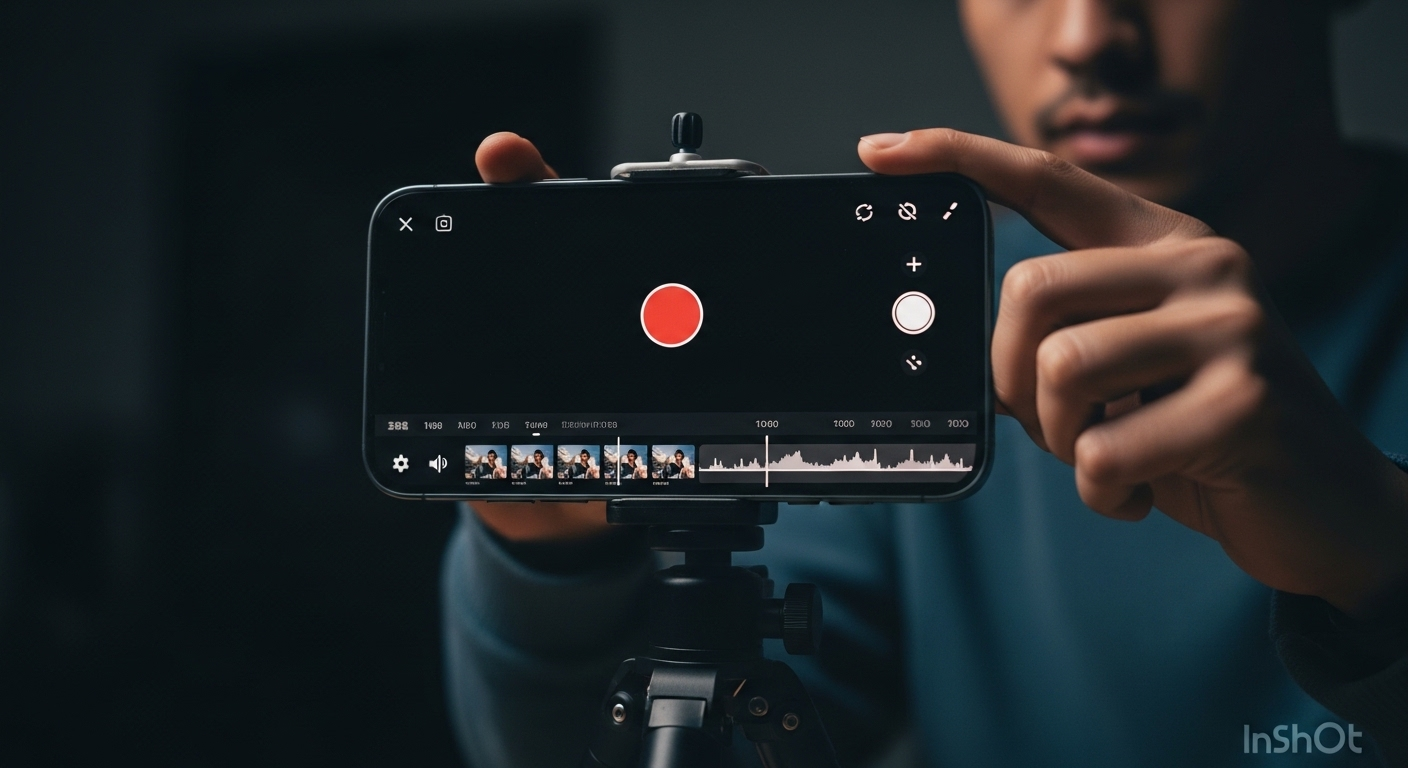 Người quay video kiếm tiền online bằng smartphone trên tripod tại studio mini.